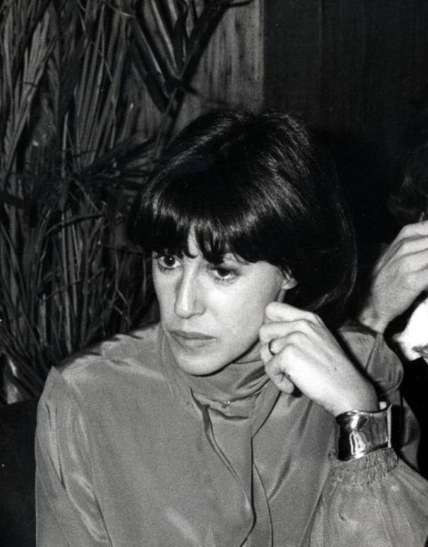 Nora Ephron looking unimpressed in black and white photo circa early eighties