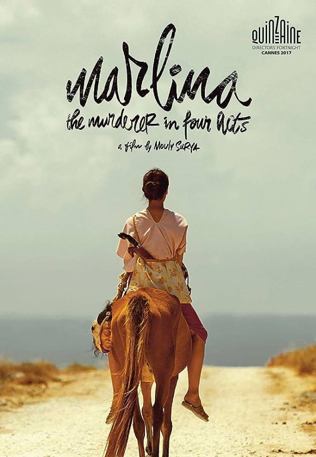 Marlina the Murderer in Four Acts  poster with Marsha Timothy riding a horse holding the head of her victim