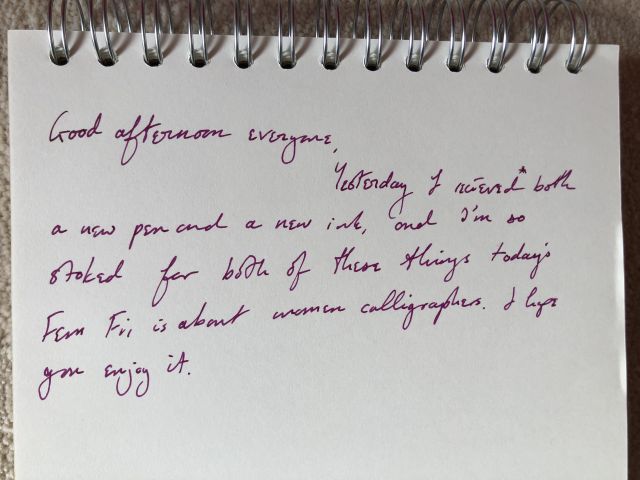 Good afternoon everyone, Yesterday I receieved* both a new pen and a new ink, and I'm so stoked for both of these things today's Fem Fri is about women calligraphers. I hope you enjoy it.